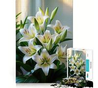 Bouquet de lys Blancs Puzzle de 1000 pièces pour Adultes Jeu de réflexion Découpe précise Alignement Parfait Activité Amusante en Famille Soirée Jeux Nocturne (38x52cm)