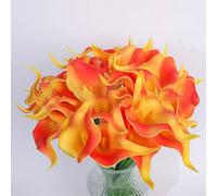 Bouquet de lys calla artificiels, fleurs blanches élégantes en soie au toucher réaliste pour mariages, décoration d'intérieur, arrangements de mariage (rouge coucher de soleil)