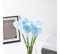 Bouquet de lys calla en soie pour mariage, réception, centre de table, décoration d'intérieur, salon, étagère, style d'entrée prêt à être affiché (bleu clair)