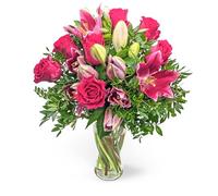 Bouquet de lys roses - Arrangement de fleurs fraîches livré à la main - Cadeau élégant avec expédition le jour suivant - Idéal pour anniversaire, condoléances, célébration ou Thanksgiving (taille L)