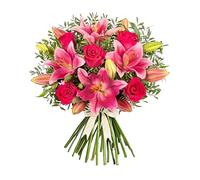 Bouquet de lys roses - Arrangement de fleurs fraîches livré à la main - Cadeau élégant avec expédition le jour suivant - Idéal pour anniversaire, condoléances, célébration ou Thanksgiving