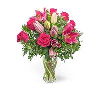 Bouquet de lys roses - Arrangement de fleurs fraîches livré à la main - Cadeau élégant avec expédition le jour suivant - Idéal pour anniversaire, condoléances, célébration ou Thanksgiving (taille M)