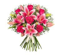 Bouquet de lys roses - Composition florale fraîche livrée à la main - Cadeau élégant avec expédition le lendemain - Idéal pour un anniversaire, un anniversaire, des condoléances, une célébration ou un