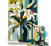 Bouquet de lys stylisé dans Un Vase pour Adultes, Puzzle de 1000 pièces, Jeu d'exercice Mental, Loisir Doux, Design à Assembler, Cadeau saisonnier 38x26cm