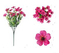 Bouquet de marguerites artificielles avec feuilles d'eucalyptus, 7 branches en soie synthétique résistante aux UV pour table, mariage, extérieur, décoration d'intérieur (rose rouge)