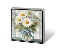 Bouquet de marguerites blanches dans un bocal en verre unisexe broches et épingles carrées légères pour vêtements châle chapeau