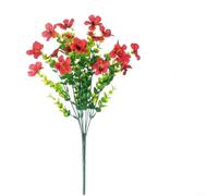 Bouquet de marguerites en soie synthétique résistant aux UV avec feuilles d'eucalyptus 7 branches pour cheminée, bar, chariot et table de buffet (rouge)