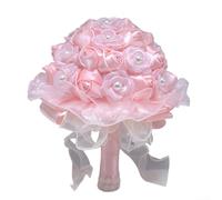 Bouquet de mariage avec fleurs artificielles en soie pour mariées et demoiselles d'honneur, léger et conçu pour une utilisation tout au long des cérémonies et de la photographie (rose)