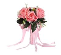 Bouquet de Mariage de Tenue de Mariée, Bouquet de Mariage Artificiel Simulation de Fleurs en Soie Bouquet de Roses pour la Mariée Tenant des Fleurs(Rose)