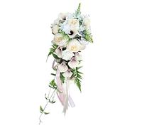 Bouquet de mariage en forme de goutte d'eau - Blanc dégradé violet - Ruban Callalily - Fleurs en soie