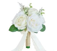 Bouquet de mariage en soie avec roses orange brûlé et dahlias rose-orange, décoration florale artificielle pour mariée et demoiselle d'honneur, 25 cm (blanc)