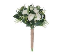 Bouquet de Mariage, Fausses Fleurs artificielles, Bouquet de mariée Romantique, élégant et réaliste, pour cérémonie de Mariage, Anniversaire, fête, Chanvre Plastique, 24 x 27 cm (Blanc)