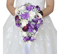 Bouquet de mariage, mariée tenant des fleurs - Bouquet de mariée, cascades, bouquets de gouttes d'eau - Orchidée papillon, roses faites à la main, proposition de couple, accessoires de photographie, f
