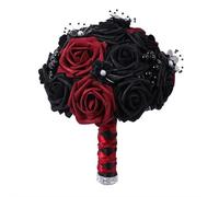 Bouquet de mariage noir et bordeaux pour mariée - Fleur de mariée artificielle gothique avec roses, design libre et demoiselle d'honneur, idéal gothique, vintage, automne, hiver, fiançailles