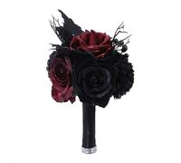 Bouquet de mariage noir et bordeaux pour mariée - Fleur de mariée artificielle gothique avec roses, design libre et demoiselle d'honneur, idéal gothique, vintage, automne, hiver, fiançailles