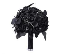 Bouquet de mariage noir et bordeaux pour mariée - Fleur de mariée artificielle gothique avec roses, design libre et demoiselle d'honneur, idéal gothique, vintage, automne, hiver, fiançailles