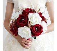 Bouquet de mariée - Bouquet de mariée - Bouquet de demoiselle d'honneur - Bouquet de fleurs artificielles en soie - Décoration de mariage, église, fête, photographie d'intérieur - Bordeaux blanc