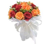 Bouquet de Mariée de Mariage, Bouquet de Roses Artificielles, Bouquet de Mariée Mori, Bouquets de Mariage Romantiques Faits à la Main pour Mariée, Demoiselle d'honneur Tenant des(Rouge Orange)
