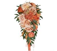 Bouquet de mariée en soie avec un design élégant en cascade, parfait pour les bouquets de mariée, les cérémonies de mariage et les accessoires photo (blanc)