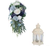 Bouquet de mariée romantique en forme de larme en soie avec arrangements floraux faits à la main pour mariage et photos (bleu)