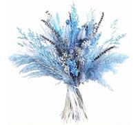 Bouquet de Pampas séchées Naturelles, Grande Composition de Fleurs séchées pour déco bohème, Maison, Mariages et fêtes, Tons Bleus et Blancs, pour Salon, entrée, Espace intérieur et Vase décoratif