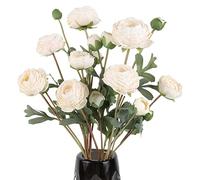 Bouquet de pivoines artificielles blanches, 18 têtes de roses Lulian vintage en soie à longues tiges pour décoration de mariage, centre de table, fête florale, décoration de maison, bureau (blanc)