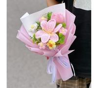 Bouquet de pivoines artificielles tricotées à la main pour mariage, anniversaire de mariage, printemps, été, décoration d'intérieur (A)