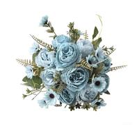 Bouquet de pivoines en plastique qui ne se décolore pas pour salon, table à manger, chambre à coucher, bureau, décoration de mariage (bleu lac)