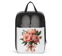 Bouquet de pivoines roses noué avec un nœud en satin pour chaussures de voyage, usage quotidien, sac de rangement anti-poussière pour chaussures de golf