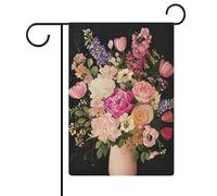 Bouquet de pivoines roses tulipes fleurs sauvages drapeau de jardin saisonnier vacances toile de jute double face maison cour drapeaux extérieurs 30,5 x 45,7 cm