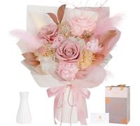Bouquet de Rose Éternelle et Camélia avec Vase, Rose Poudré, Cadeau Femme