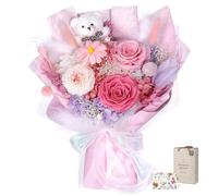 Bouquet de Rose Éternelle Rose Bonbon avec Ours, Fleur Éternelle, Femme | Fleurs Préservées sans Entretien, Cadeau Saint-Valentin, Fête des Mères ou Anniversaire, pour Épouse, Maman ou Jeune Fille