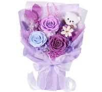 Bouquet de Rose Éternelle Violette avec Ours, Fleur Éternelle, Cadeau Femme | Fleurs Préservées sans Entretien, Cadeau Saint-Valentin, Fête des Mères ou Anniversaire, pour Épouse, Maman ou Jeune Fille