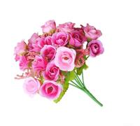 Bouquet de roses artificielles, 21 têtes de roses diamantées, 7 fourchettes, petits bourgeons de rose, fleurs artificielles pour la maison (rose)