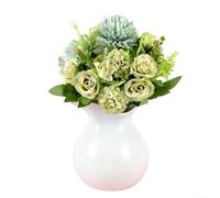 Bouquet de roses artificielles avec chrysanthèmes et hortensias, arrangement de fleurs en soie de 31 cm pour photographie de mariage et décoration d'intérieur (vert)