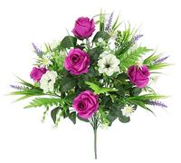 Bouquet de roses artificielles avec fleurs de lavande et fougère 52 cm Bouquet de roses artificielles Bouquet de fleurs artificielles Bouquet de fleurs artificielles Rose Décoration de table de
