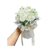 Bouquet de roses artificielles avec gaze, bouquets de mariage pour mariée, 18 têtes de fleurs pour décoration de fête prénuptiale, cérémonie, anniversaire, retour à la maison (blanc)