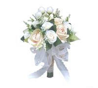 Bouquet de roses artificielles de jardin, superbe bouquet de mariée pour champagne, 20 x 25 cm, bouquet de roses artificielles avec rubans en dentelle (champagne)