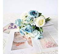 Bouquet de Roses Artificielles Réalistes 45cm Multicolore(Blue)