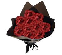 Bouquet de roses brillantes 1 Ensemble de bouquet rose artificiel réaliste comprend 10 rose, 10 tige, 2 papier d'emballage et 2 ruban romantique fleur éternelle pour le mariage, la Saint-Valentin