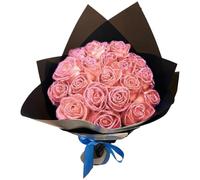 Bouquet de roses brillantes 1 Ensemble de bouquet rose artificiel réaliste comprend 12 fleurs, 12 tiges, 2 papier d'emballage et 2 ruban romantiques fleurs éternelles pour le mariage, la Saint-