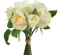 Bouquet de Roses Crème 26cm - Fleurs Artificielles Décoration pour Mariage, Maison & Cadeau