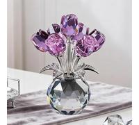 Bouquet de roses en cristal avec vase rond, décoration florale en verre pour maison, fête, mariage, cadeaux romantiques pour femme, elle pour la Saint-Valentin, la fête des mères, Noël