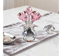 Bouquet de roses en cristal avec vase rond, décoration florale en verre pour maison, fête, mariage, cadeaux romantiques pour femme, elle pour la Saint-Valentin, la fête des mères, Noël
