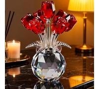 Bouquet de roses en cristal avec vase rond, décoration florale en verre pour maison, fête, mariage, cadeaux romantiques pour femme, elle pour la Saint-Valentin, la fête des mères, Noël