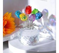 Bouquet de roses en cristal rouge avec vase, cadeau pour maman et femme, fleur en verre pour la Saint-Valentin, un anniversaire de mariage, Noël, décoration de maison, table de mariage (coloré)