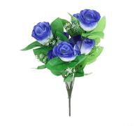 Bouquet de roses en soie avec 10 tiges réalistes pour bouquets de mariée, centres de table de mariage et décoration intérieure ou extérieure (bleu)