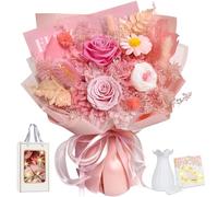 Bouquet de roses éternelles avec vase, véritables fleurs conservées dans une boîte cadeau, cadeaux pour femme, épouse, petite amie, pour anniversaire, Saint-Valentin, fête des mères, Noël
