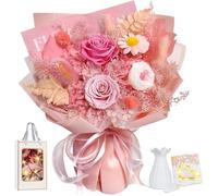 Bouquet de roses éternelles avec vase,véritables fleurs conservées dans une boîte cadeau,cadeaux pour femme,fête des mères,Noël