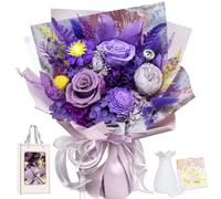 Bouquet de roses éternelles avec vase, véritables fleurs conservées dans une boîte cadeau, cadeaux pour femme, épouse, petite amie, pour anniversaire, Saint-Valentin, fête des mères, Noël